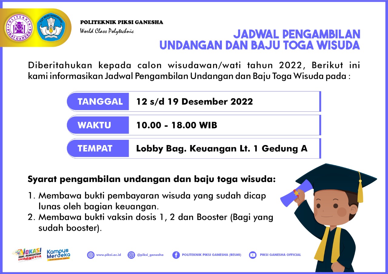 Jadwal Pengambilan Undangan Dan Baju Toga Wisuda Politeknik Piksi Ganesha 8556